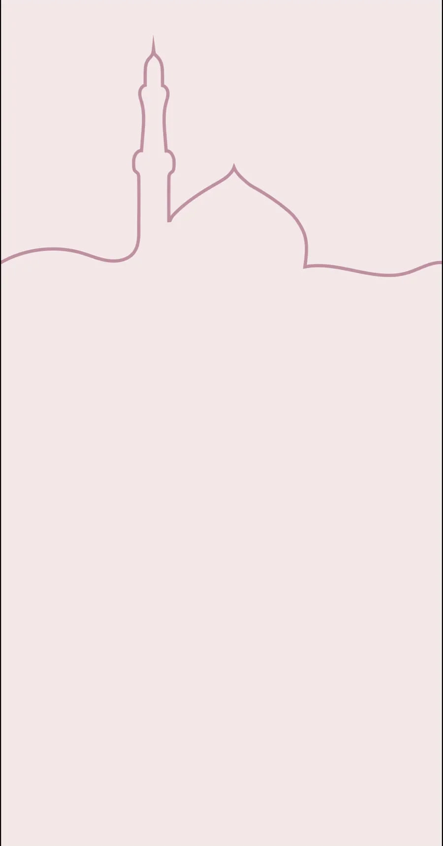 A single continuous line tracing a mosque skyline — minaret and dome — on a soft blush ground